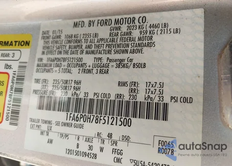 2015 Ford Fusion Se z USA, uszkodzony, nr VIN 1FA6P0H78F5121500